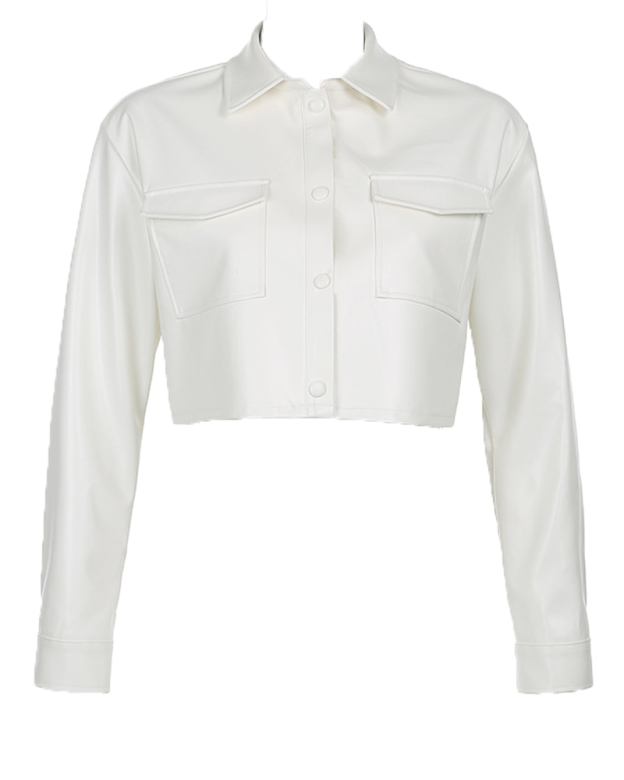 Long-Sleeved PU Leather Jacket Short Coat