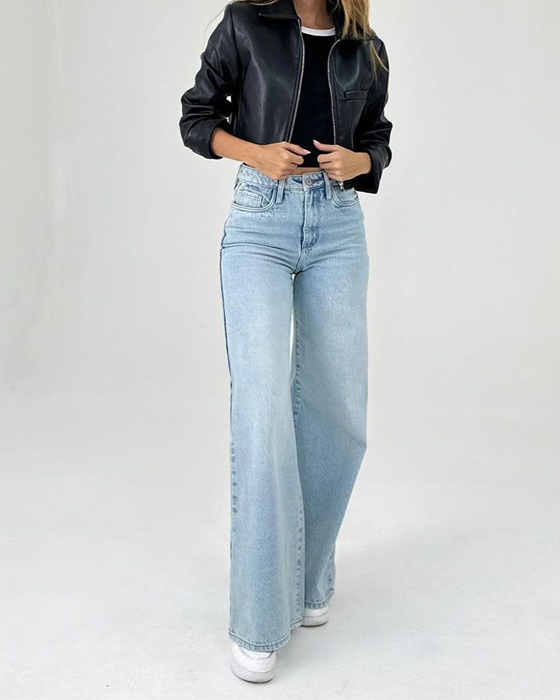 Baggy Denim Wide-Leg Pants-Curvy-Faja