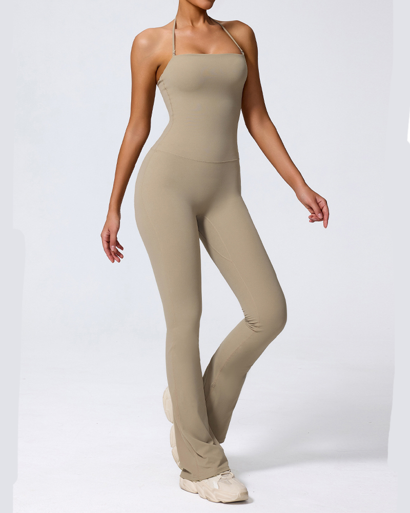 Hip Lifting Halter Neck Slightly Flared Sports Yoga Bodysuit