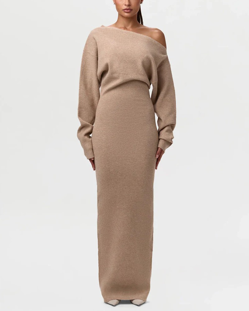 Off-Shoulder Long-Sleeved Slim-Fit Elegant And Gorgeous Sweater Dress