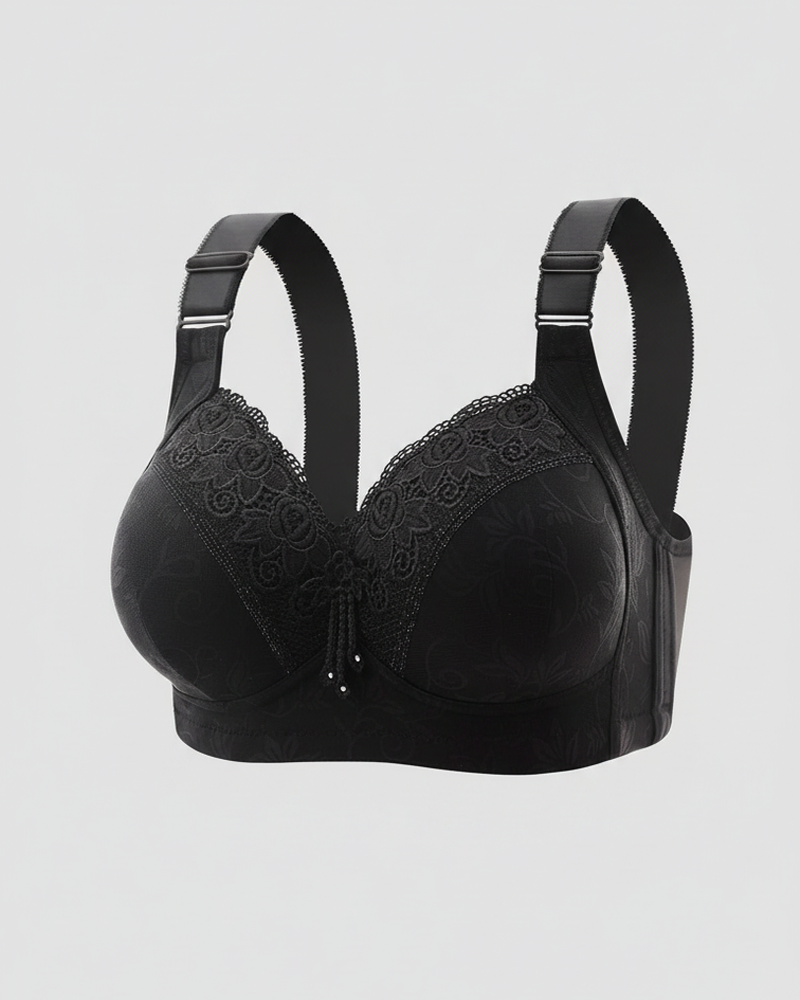 Women Lace Trim Wireless Bra Side Support Underarm Fat Control & Push Up