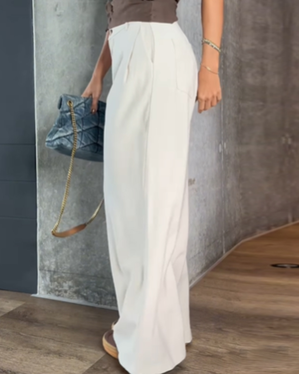 High-Waisted  Draping  Casual  Floor-Length Straight Fit Pants