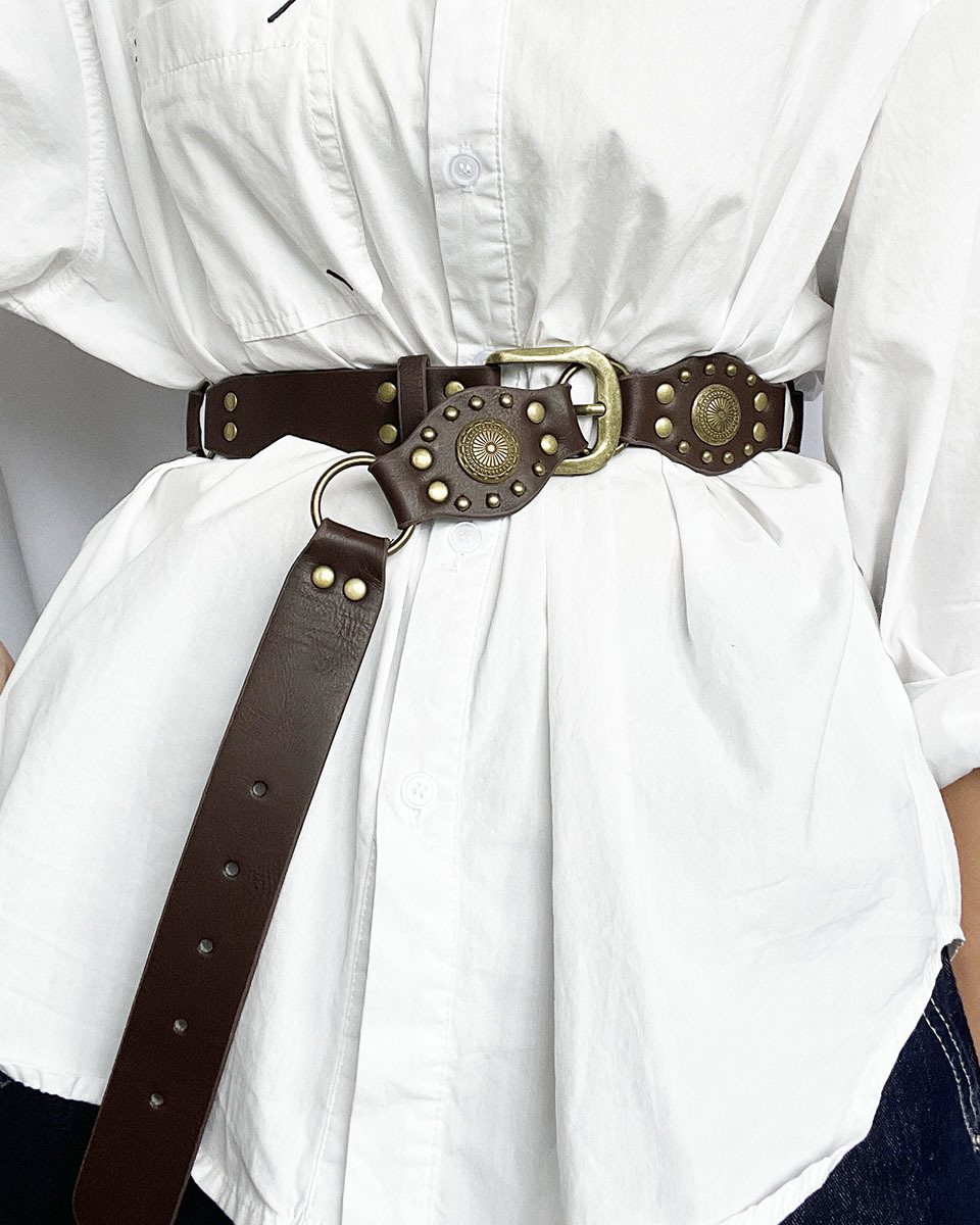 Retro Rivet Eyelet Stitching Punk Wide Belt-Curvy-Faja