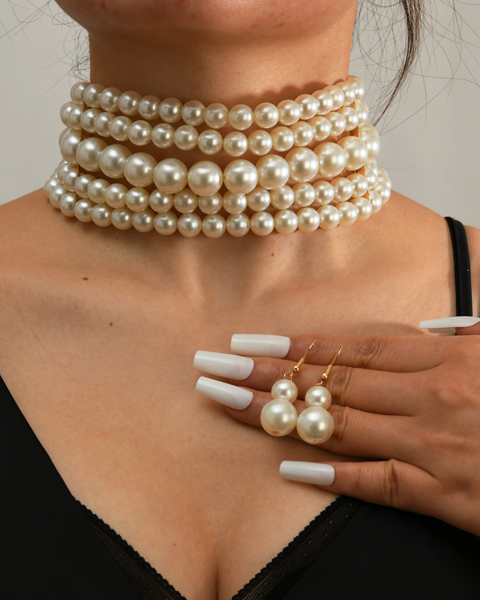 Imitation Pearl Necklace Set-Curvy-Faja
