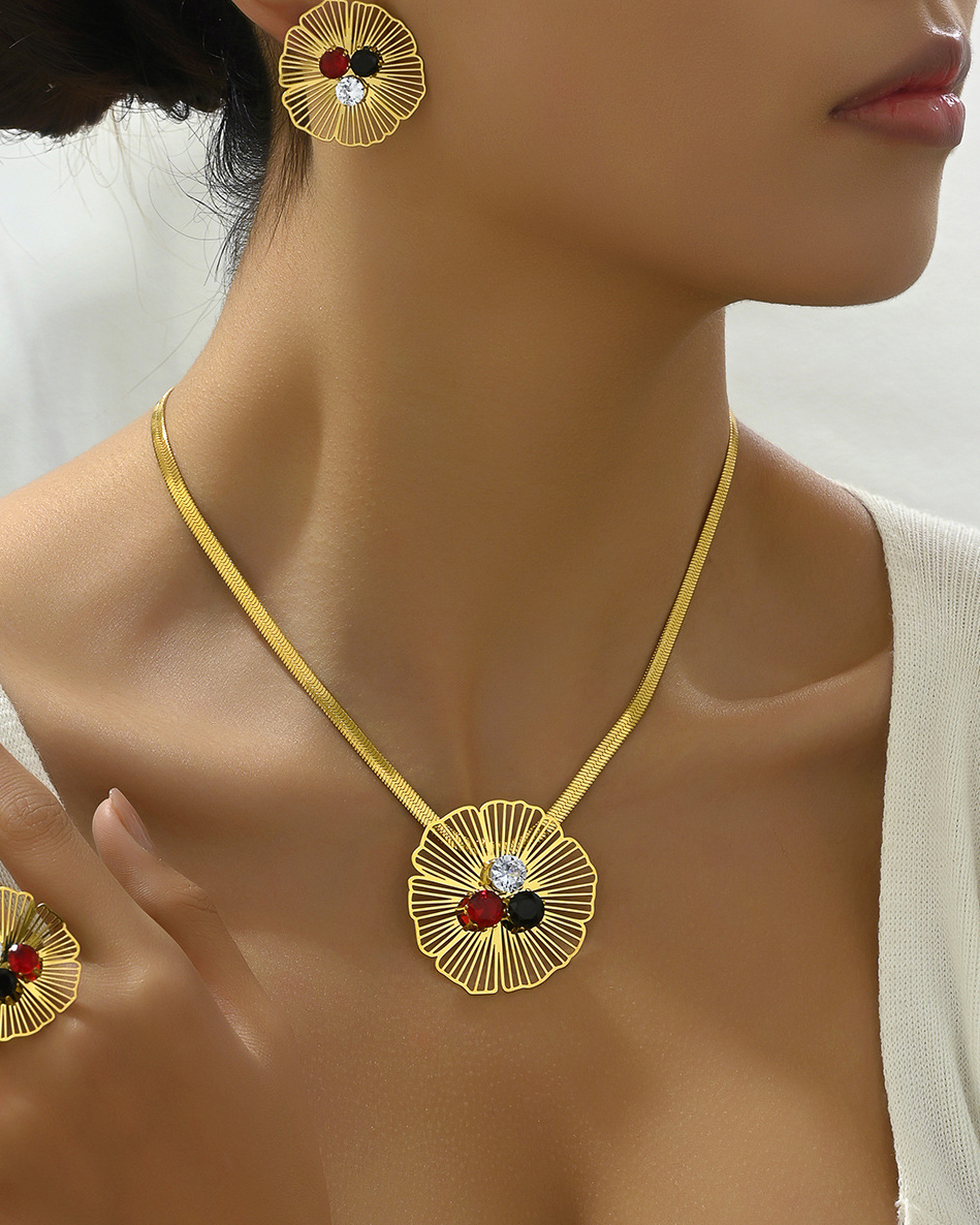 Zirconia Flower Jewelry Set-Curvy-Faja