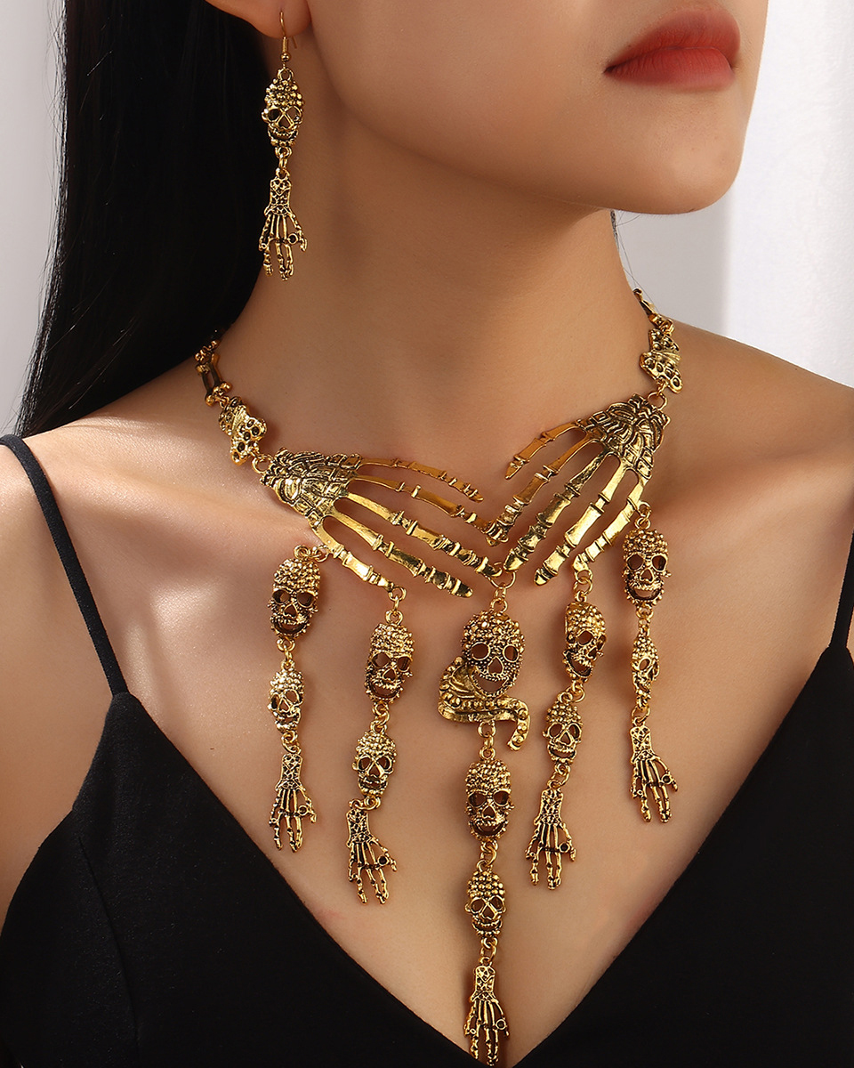 Skull Claw Tassel Necklace Set-Curvy-Faja