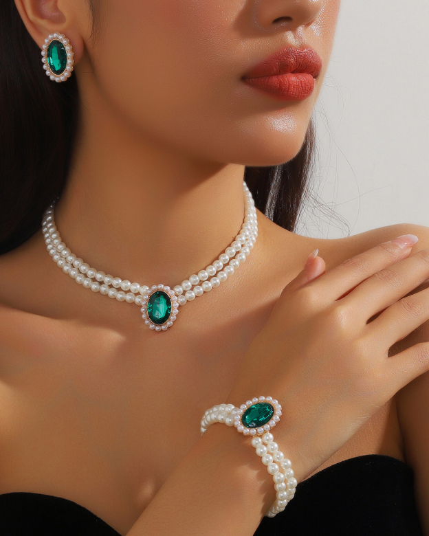 Double-Layer Imitation Pearl 3 Piece Jewelry Set-Curvy-Faja