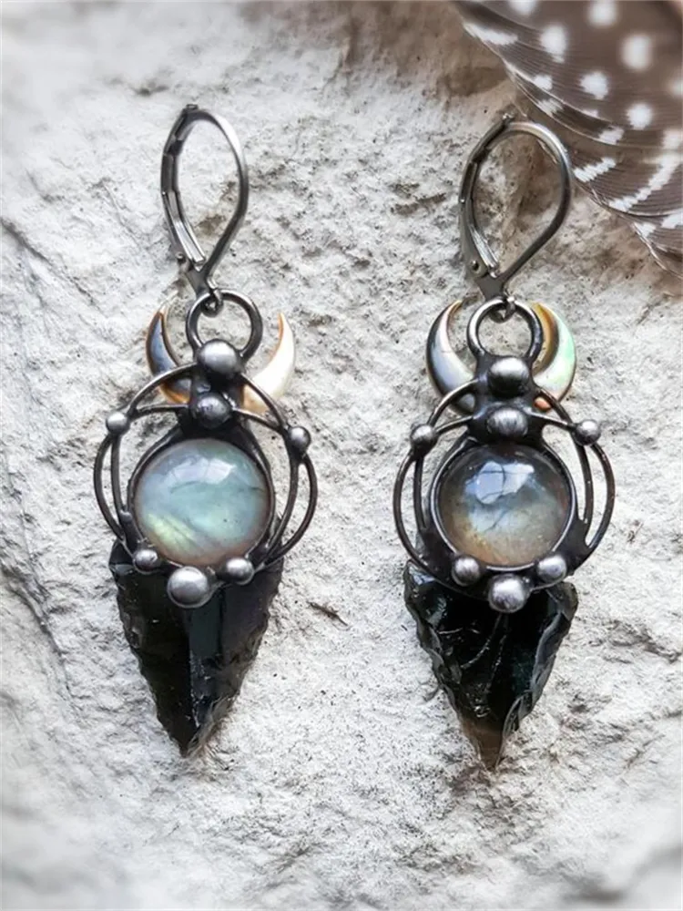 Vintage Witch Inspired Natural Stone Earrings-Curvy-Faja