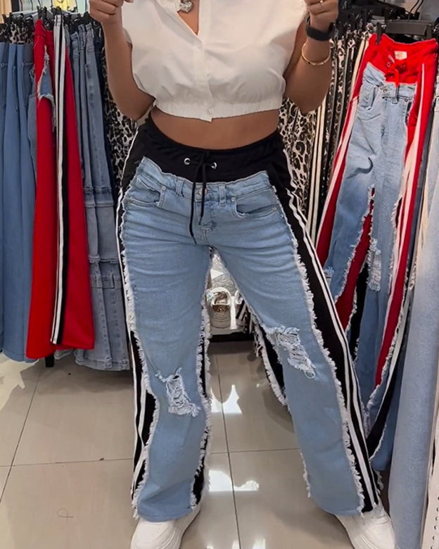 Distressed Patchwork Jeans