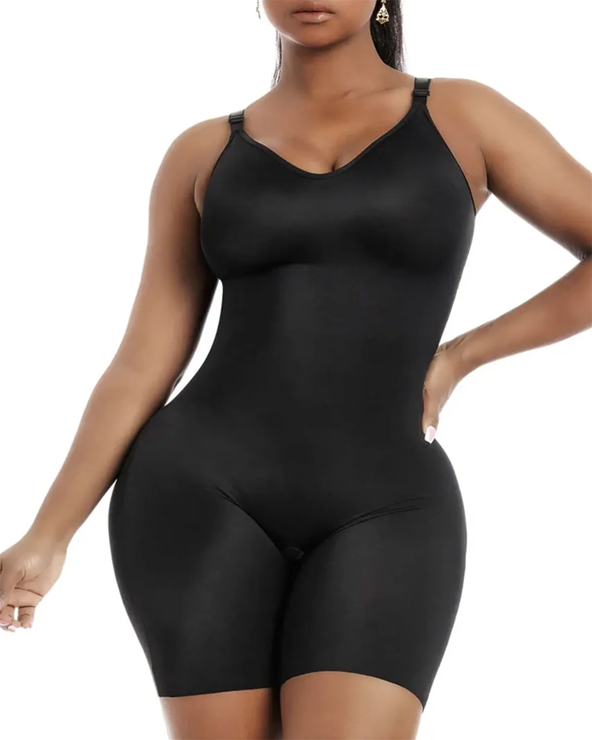 Daily Use Comfy Tummy Control Shapewear Bodysuit Mid Thigh With Built-In Bra-Curvy-Faja