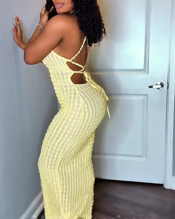 Women's Solid Criss Cross Backless Frill