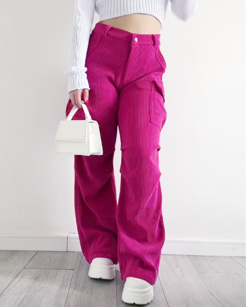 Corduroy Cargo Trousers-Curvy-Faja