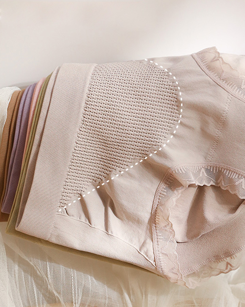 High-Waisted Lace Honeycomb Tummy-Control And Hip-Lifting Briefs-Curvy-Faja