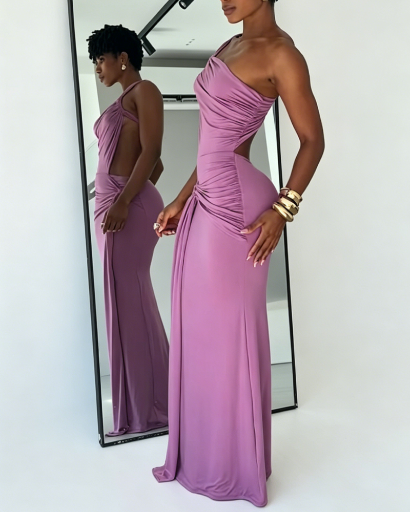 One-Shoulder Cutout Ruched Backless Mermaid Maxi Dress（Pre-Sale）