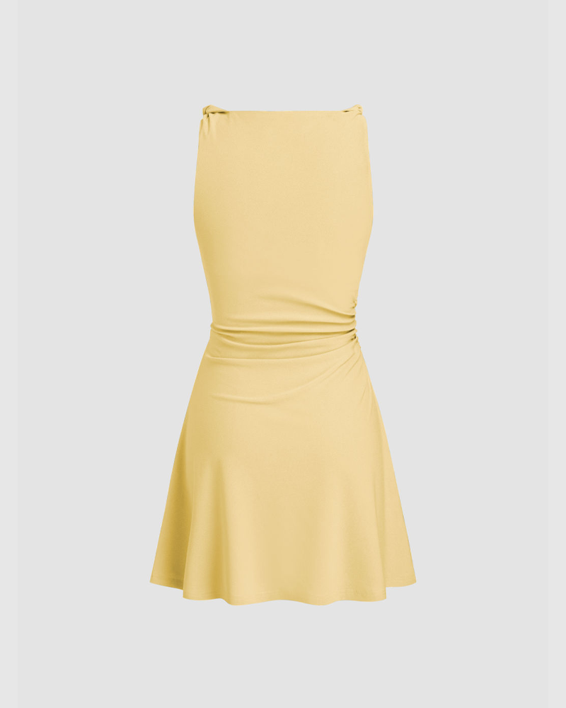 Boat Neck Twist Ruched Mini Dress (Pre-Sale)