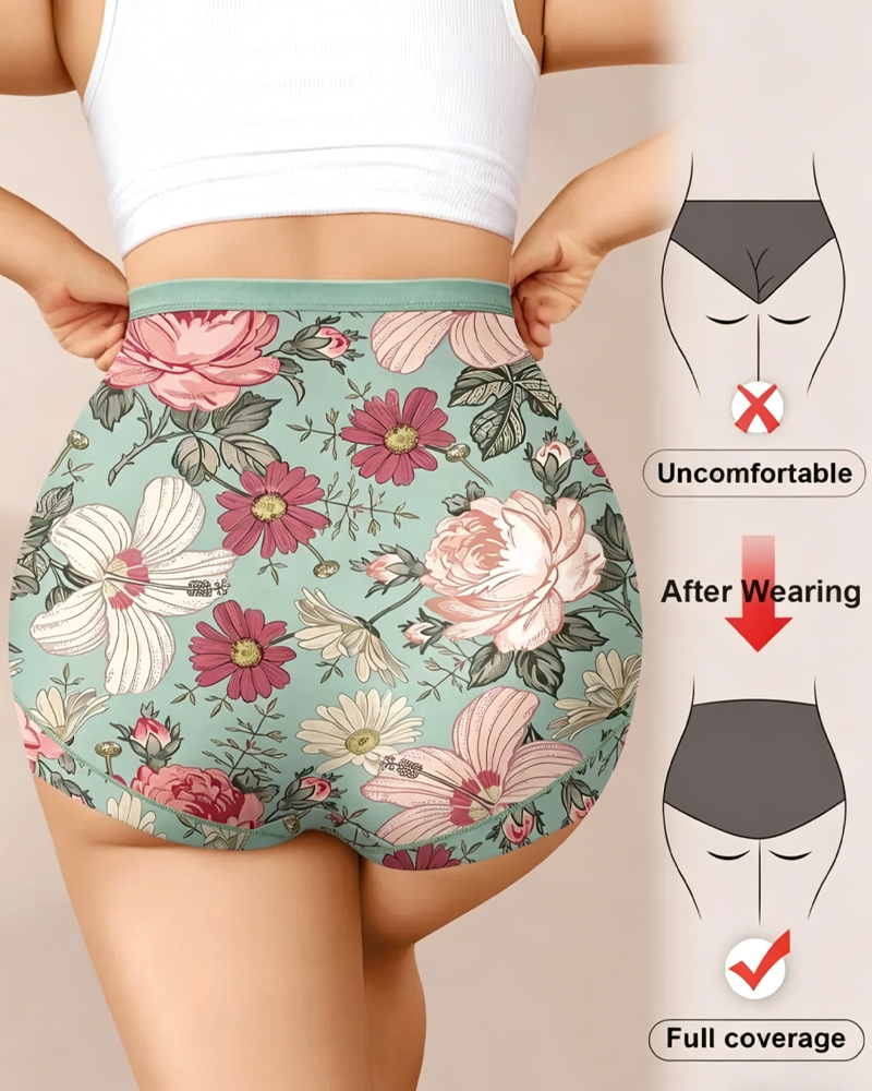 Printed High Waist Tummy Control Breathable Comfortable Underwear