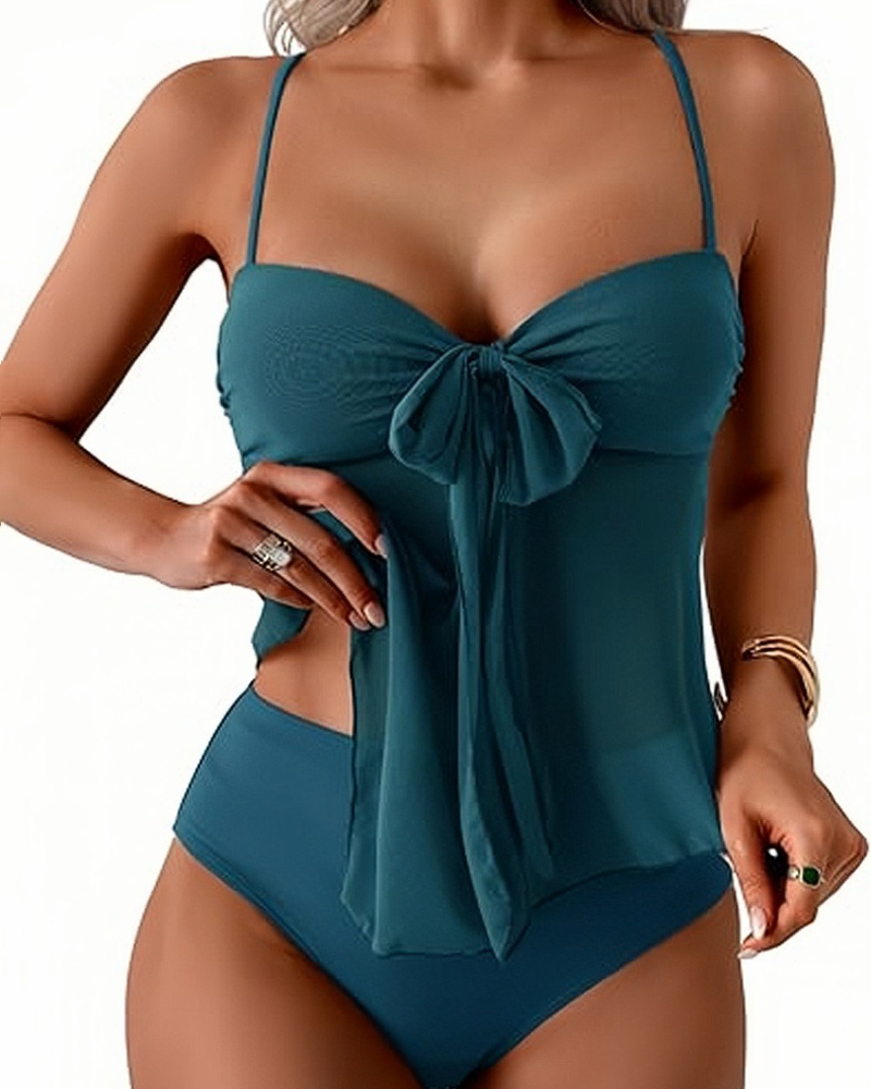 Tummy Control Mesh High Waist Tankini 2-Piece Swimsuit