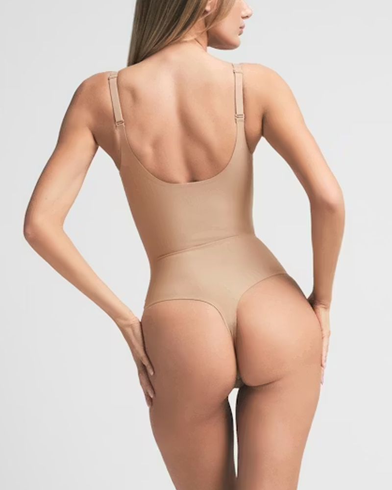 Seamless Deep V-Neck Adjustable Thong Bodysuit