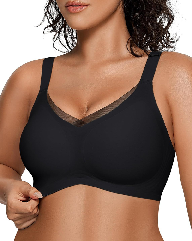 Wire-Free Jelly V-Neck Cross Mesh Bra For Valentine's Day