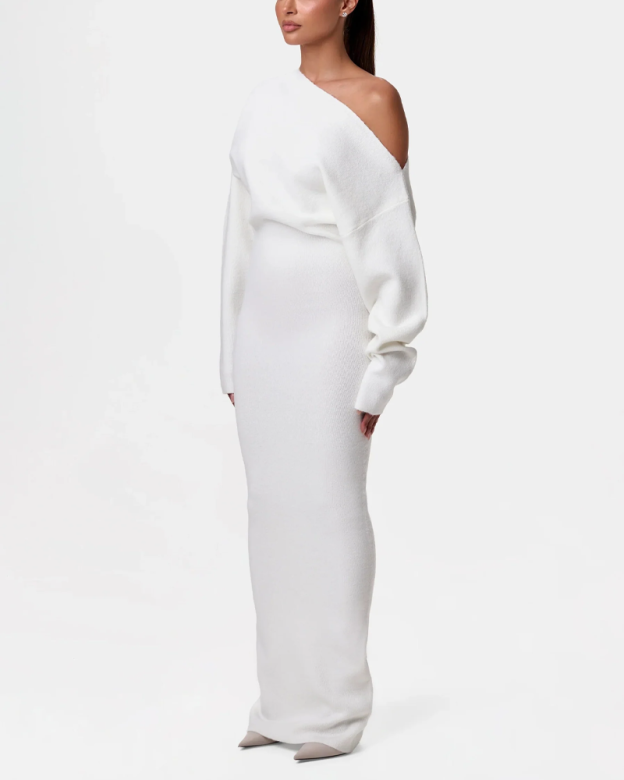 Off-Shoulder Long-Sleeved Slim-Fit Elegant And Gorgeous Sweater Dress