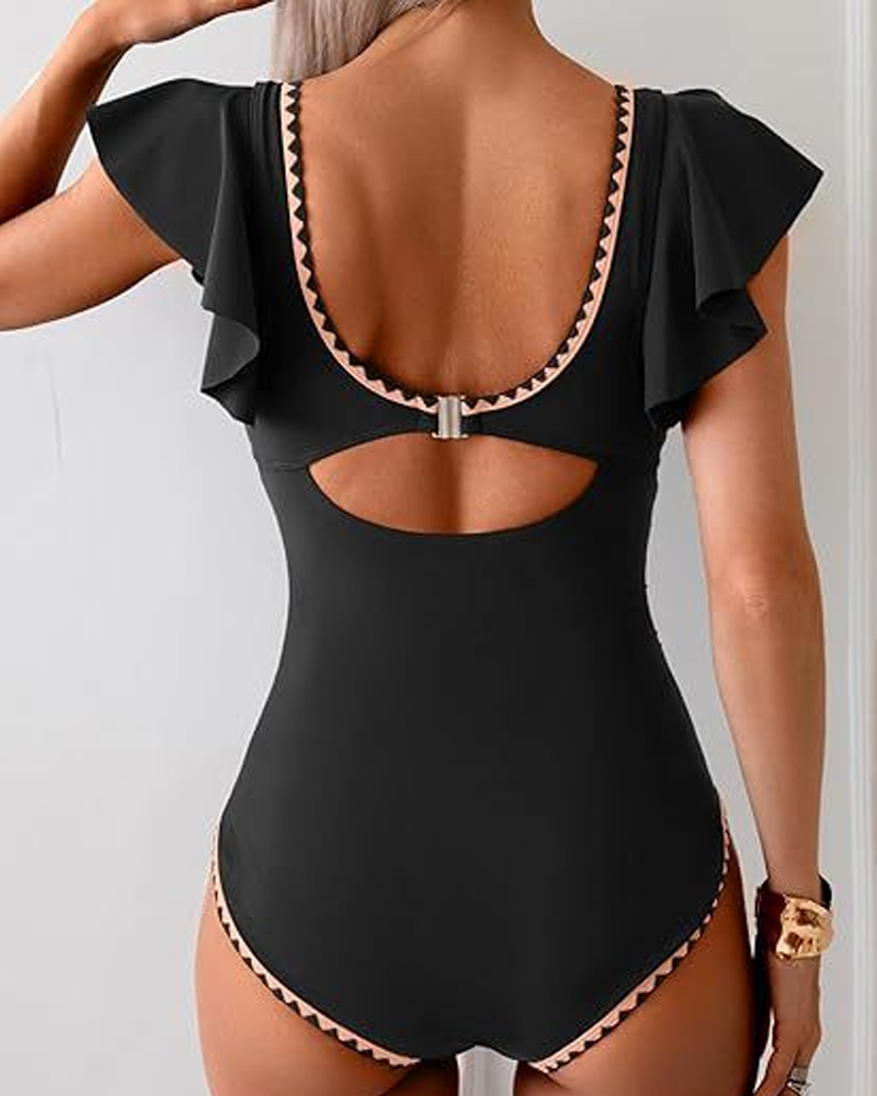 V-Neck Ruffle Push Up One Piece Swimsuit