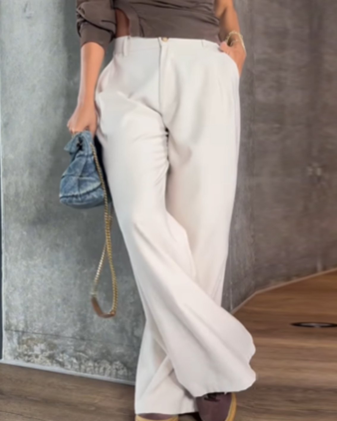 High-Waisted  Draping  Casual  Floor-Length Straight Fit Pants