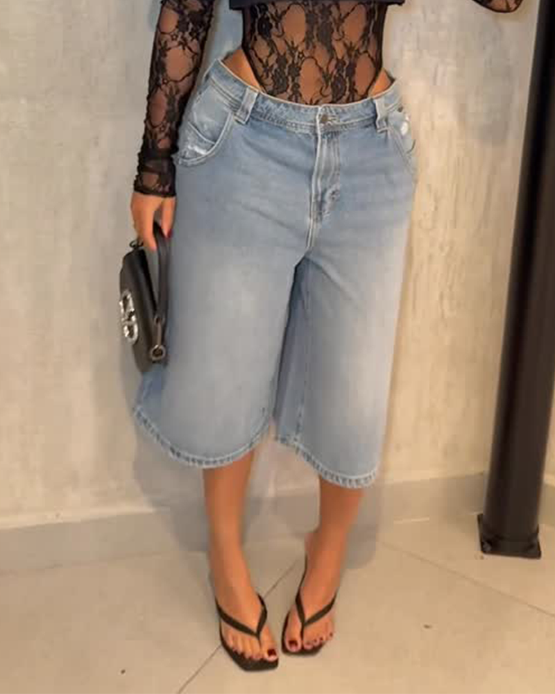 Low-Rise Loose Denim Cropped Trousers (Pre-Sale)