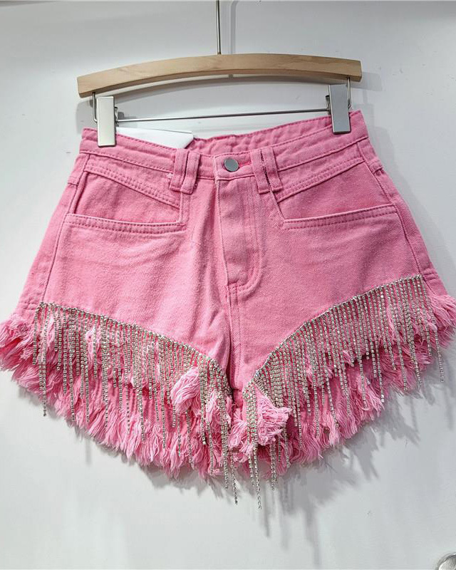 Tassel Chain Denim Shorts-Curvy-Faja