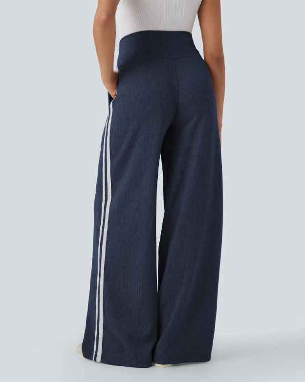 Casual High-Waisted Tie-Back Wide-Leg Trousers-Curvy-Faja