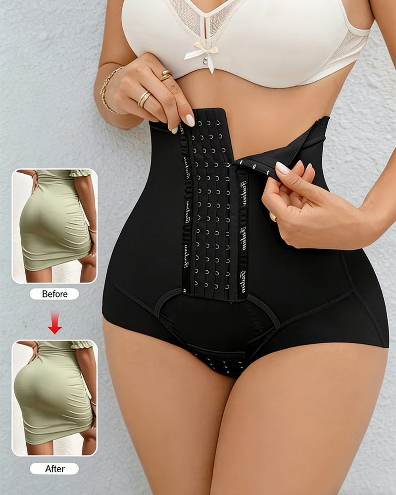 Adjustable Hook Closure Waist Trainer Butt Lifter Shorts-Curvy-Faja