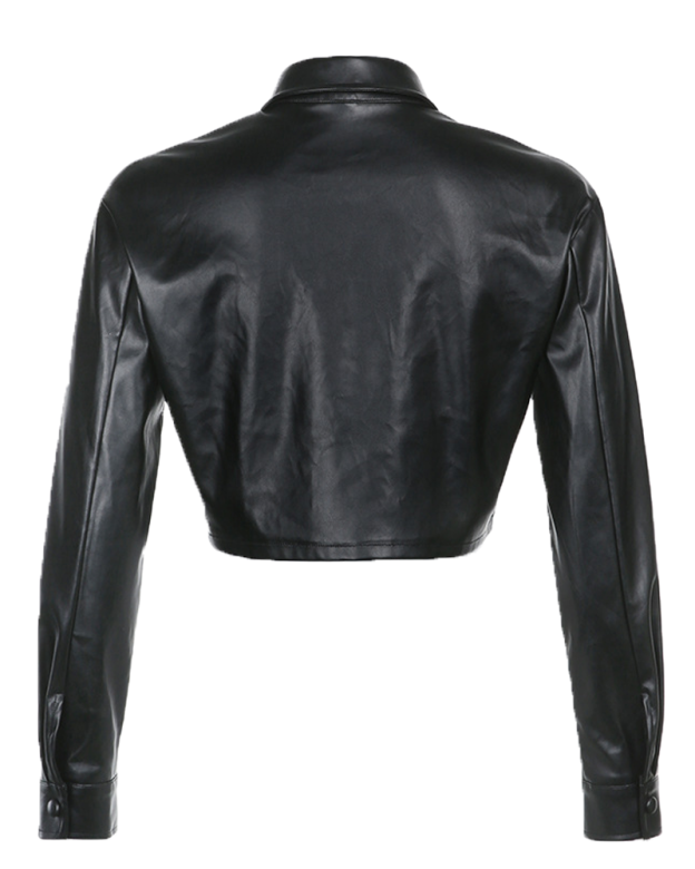 Long-Sleeved PU Leather Jacket Short Coat