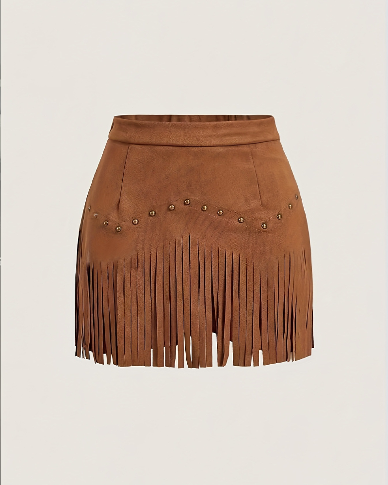 Retro Studded Tassel Mini Skirt