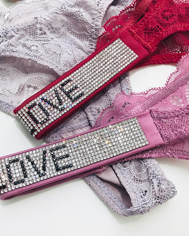Rhinestone Sexy Lace Thong