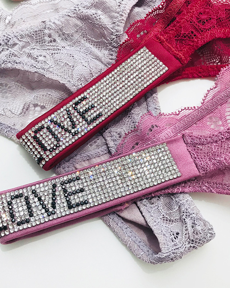 Rhinestone Sexy Lace Thong