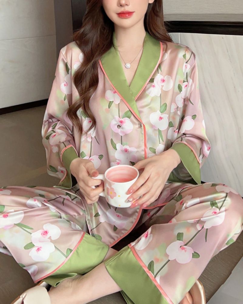 Ice Silk Printed Casual Pajamas