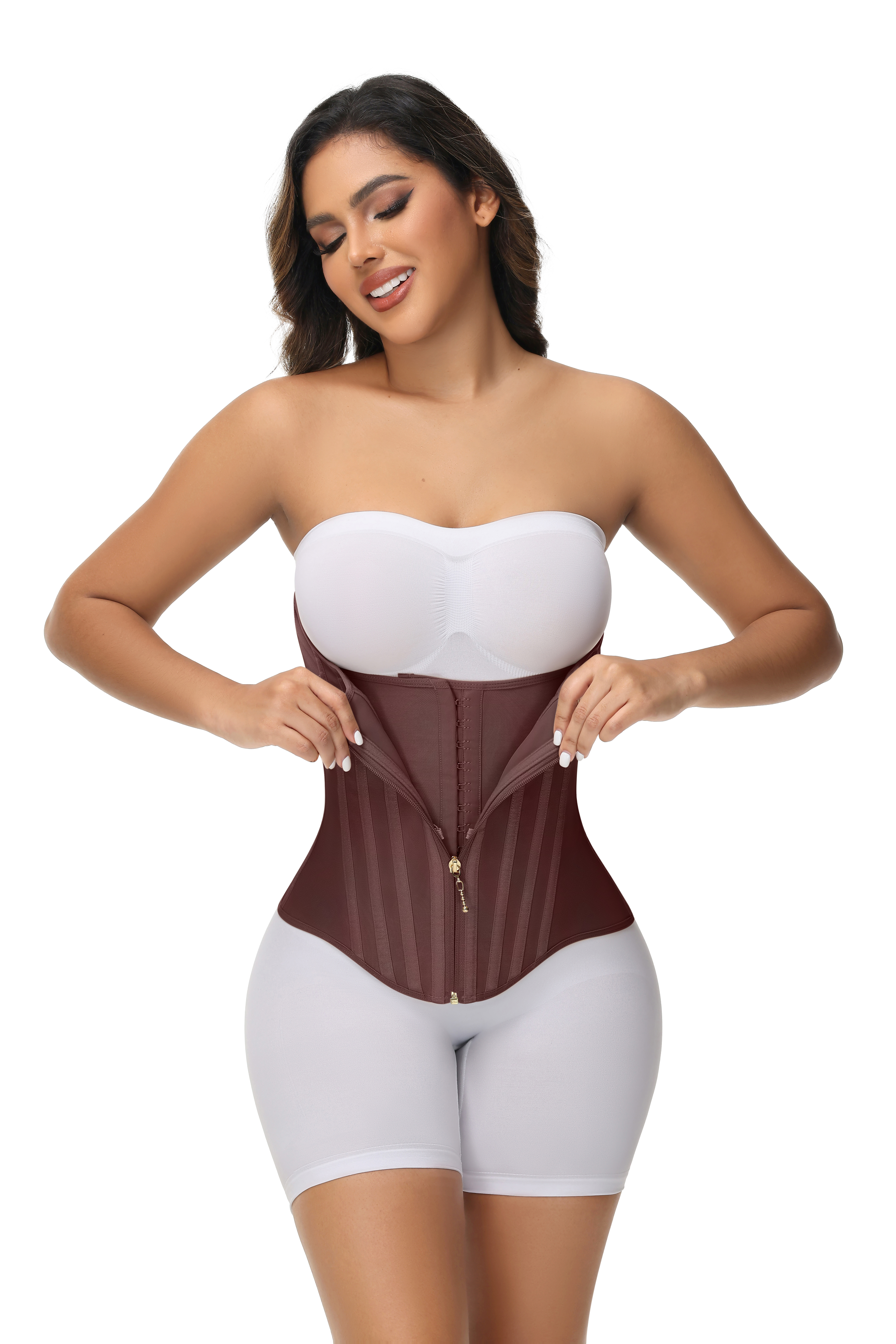 Women's Tummy-Control Waist Trainer with Front Zipper and Vertical Support Bones