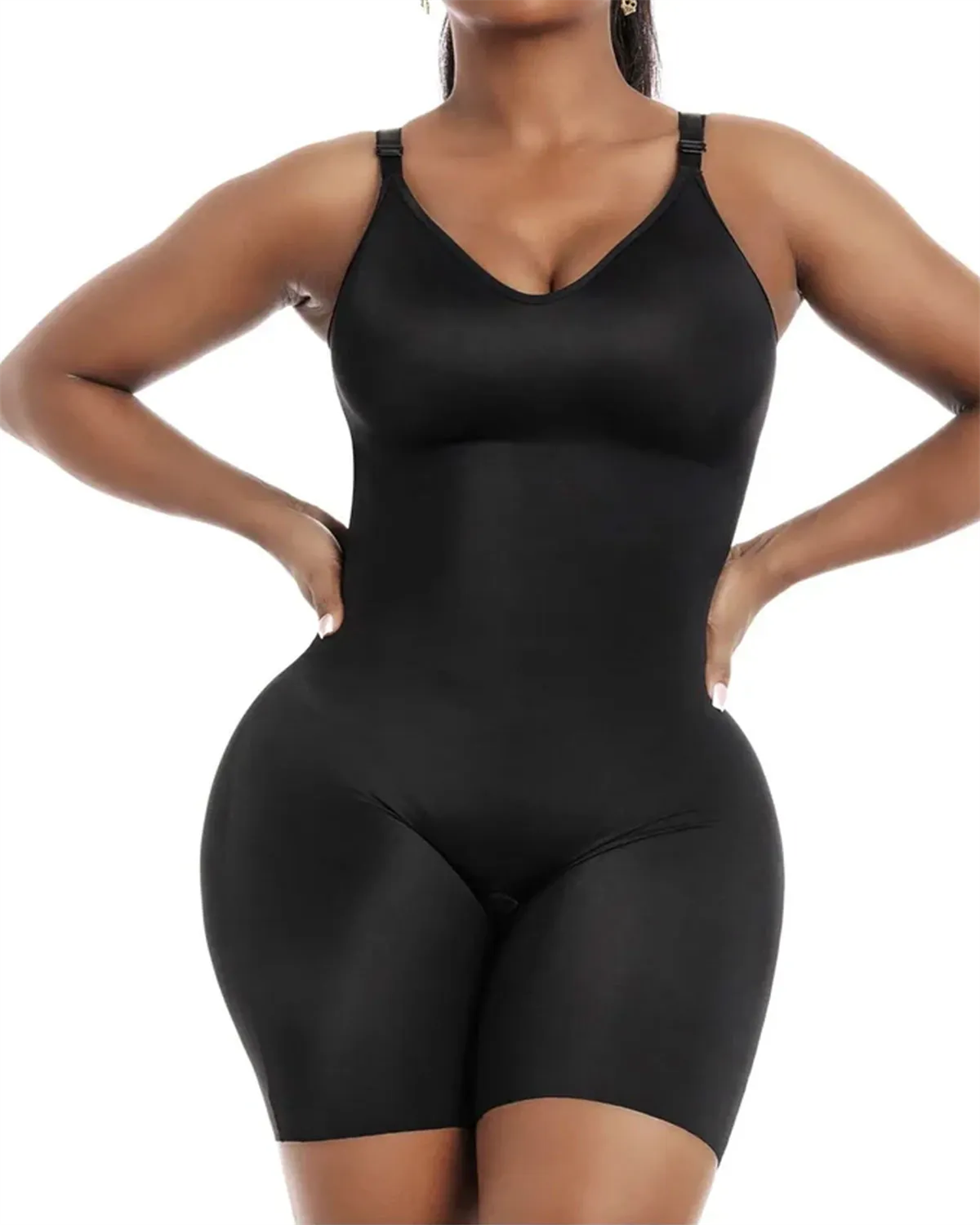 Chiccurve Daily Use Comfy Tummy Control Shapewear Bodysuit Mid Thigh With Built-In Bra