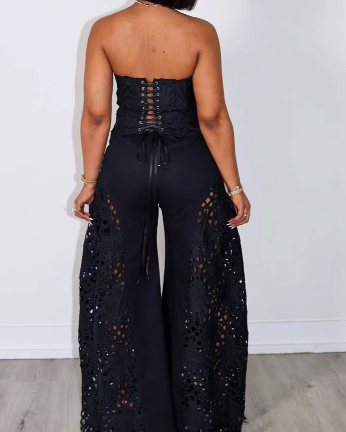 Fashionable Lace Tube Top Trousers Suit