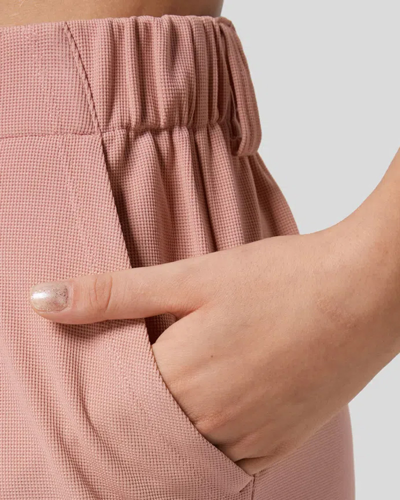 High Waisted Plicated Side Pocket Wide Leg Waffle Work Pants