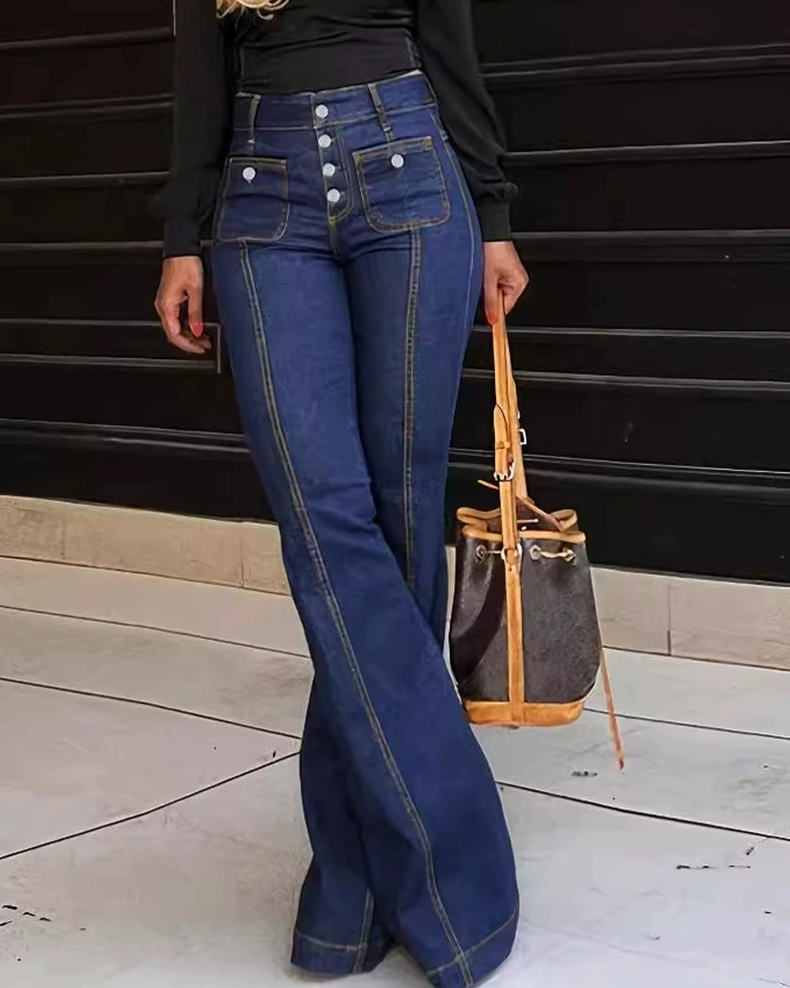 Women's Button-Front High-Waist Flare Jeans