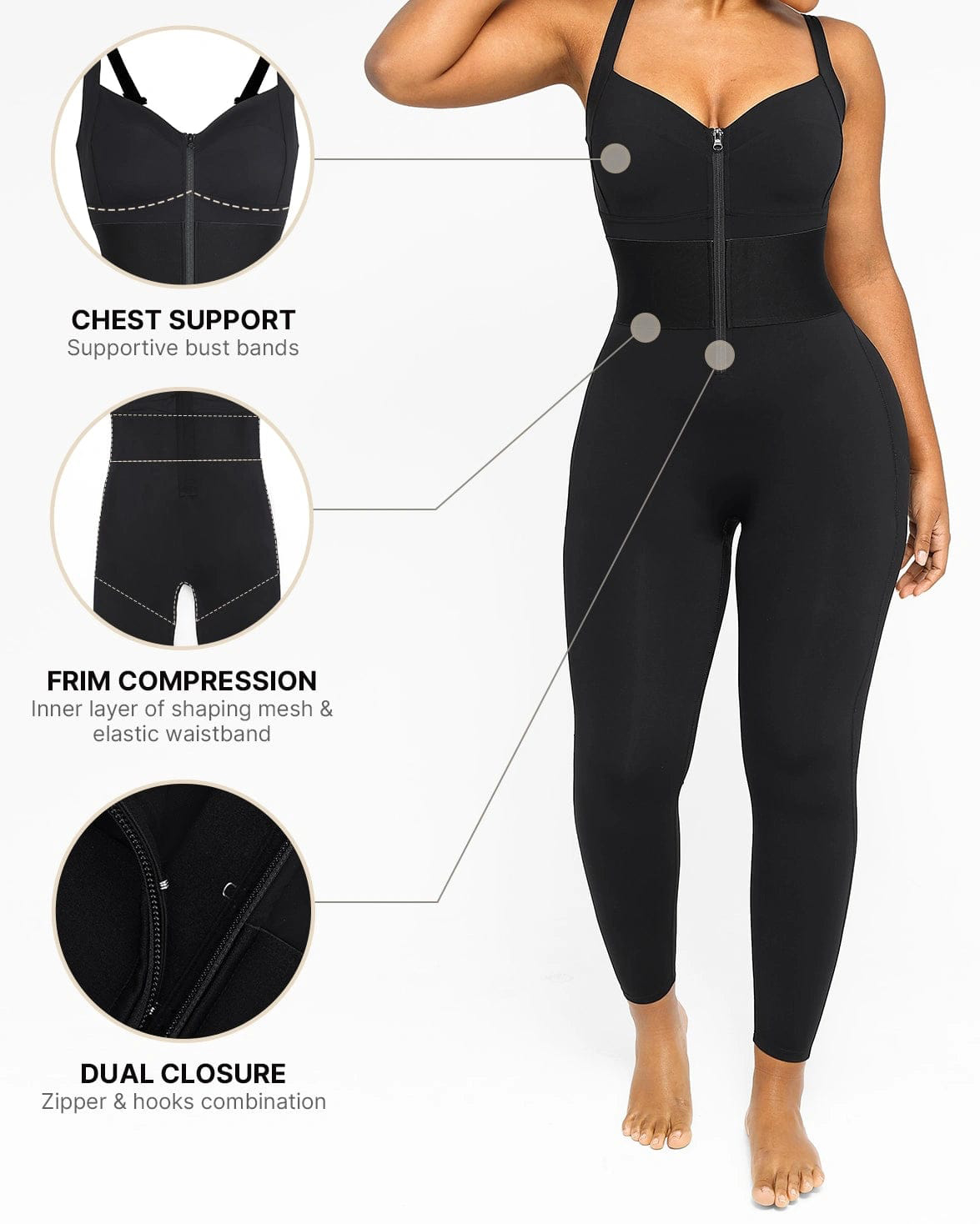 Women's Adjustable Straps Tummy Control Shaping Jumpsuit-Curvy-Faja