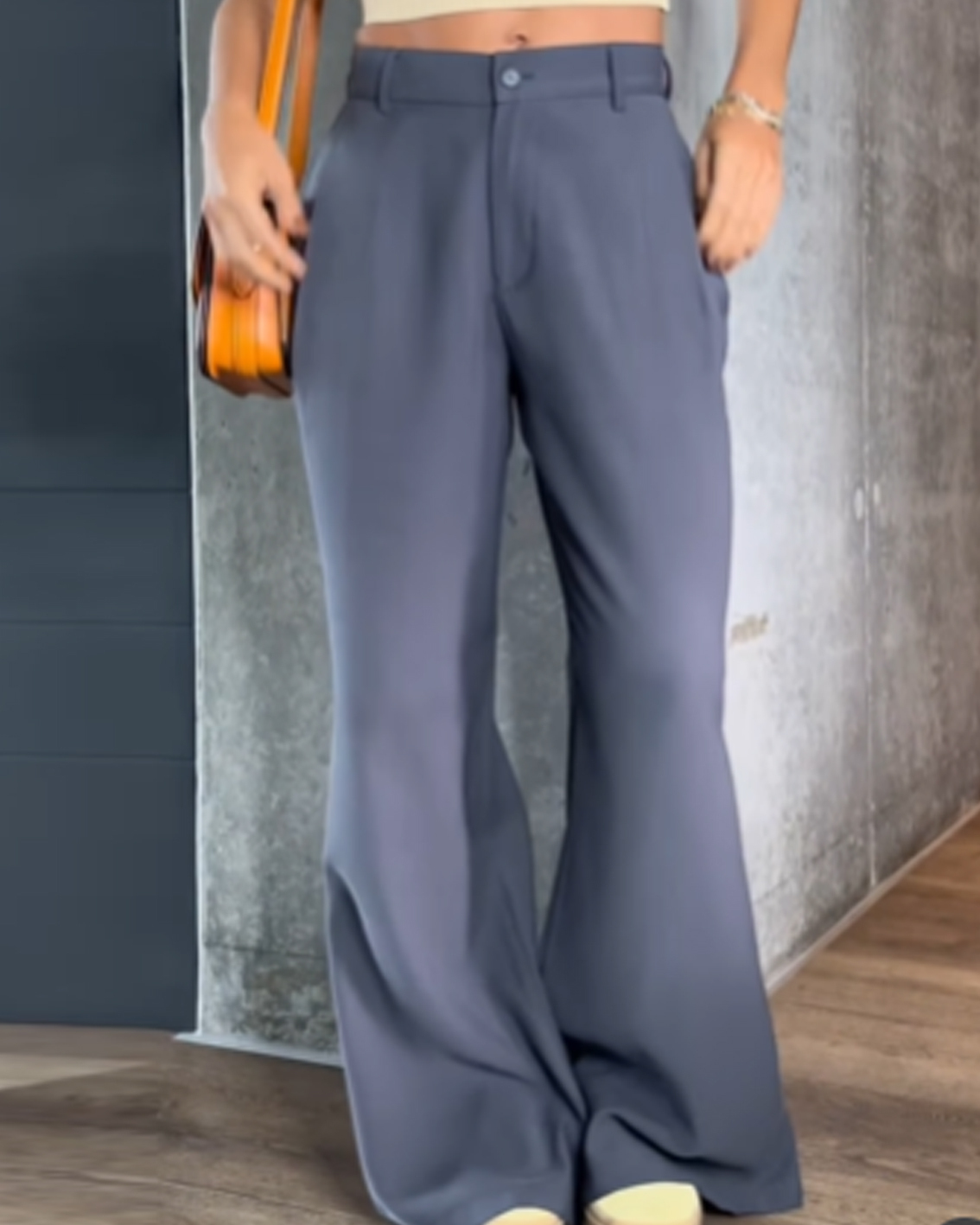 High-Waisted  Draping  Casual  Floor-Length Straight Fit Pants
