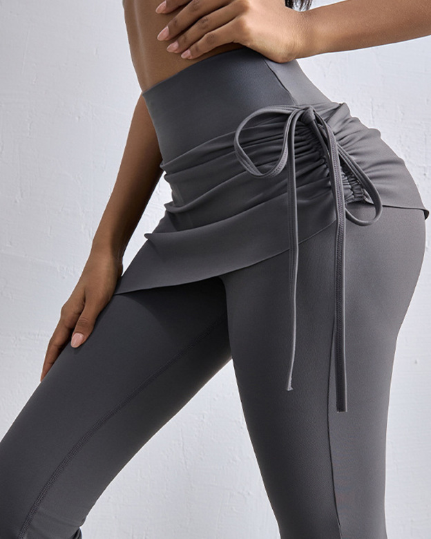 Fake Two-Piece Flared Side Drawstring Yoga Pants