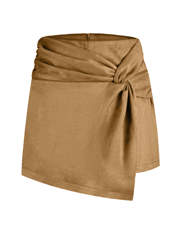 Women's Pleated Asymmetrical Suede Mini Skirt