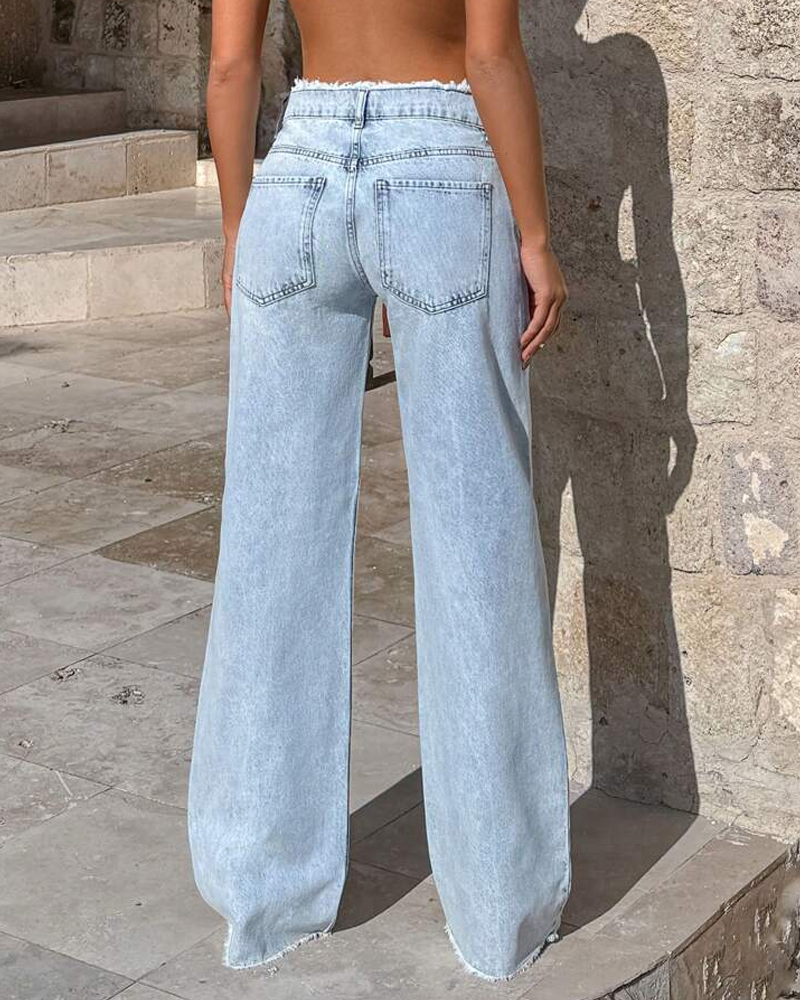High-Waisted Draping Straight-Leg Jeans
