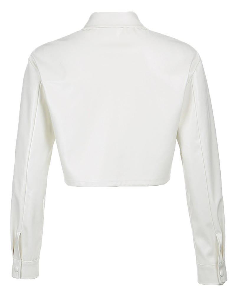 Long-Sleeved PU Leather Jacket Short Coat