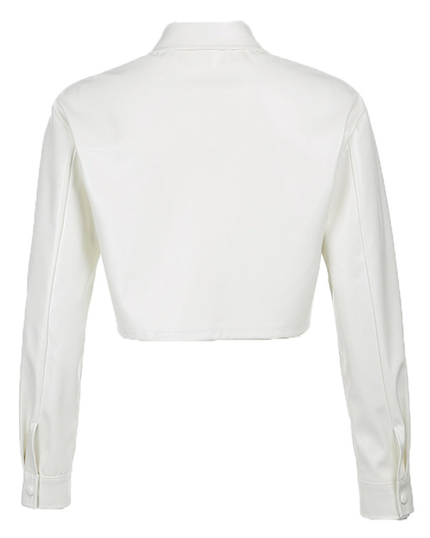 Long-Sleeved PU Leather Jacket Short Coat