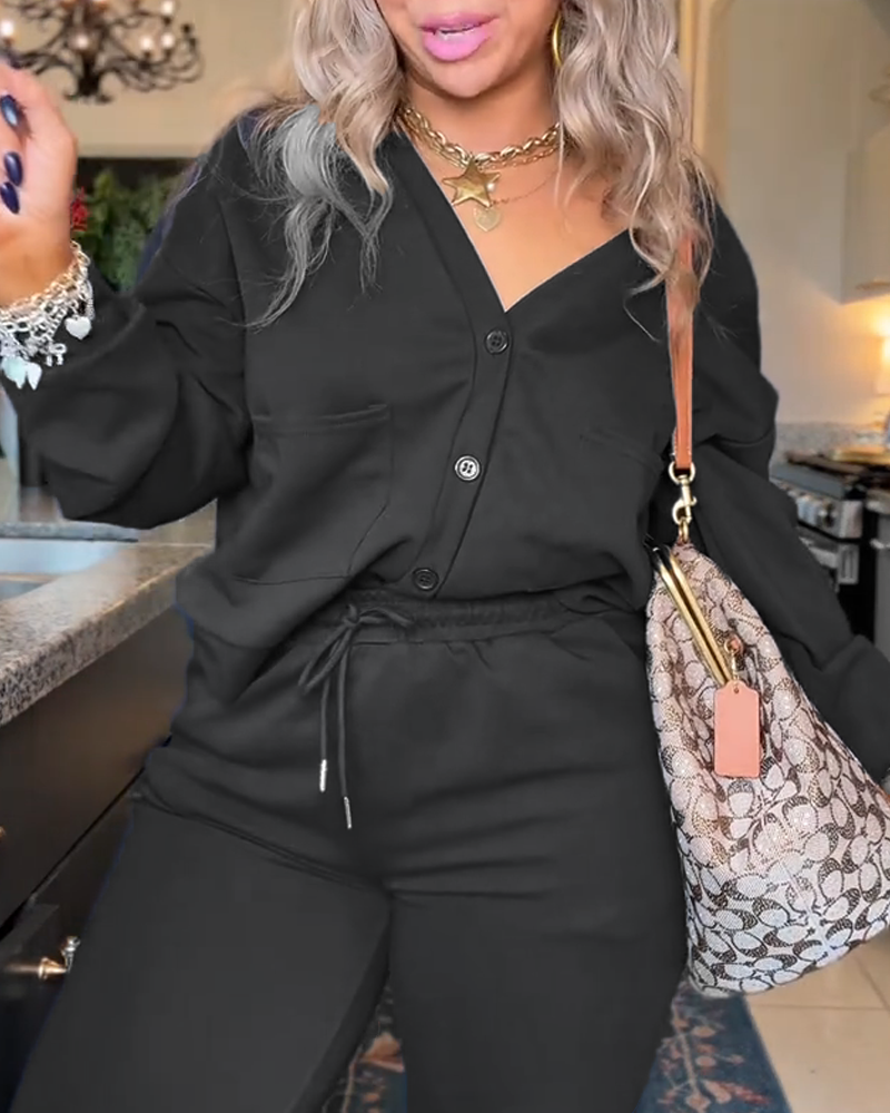 Simple Cardigan Casual Trousers Set