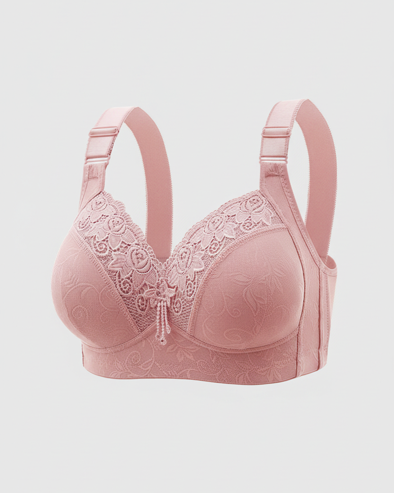 Women Lace Trim Wireless Bra Side Support Underarm Fat Control & Push Up