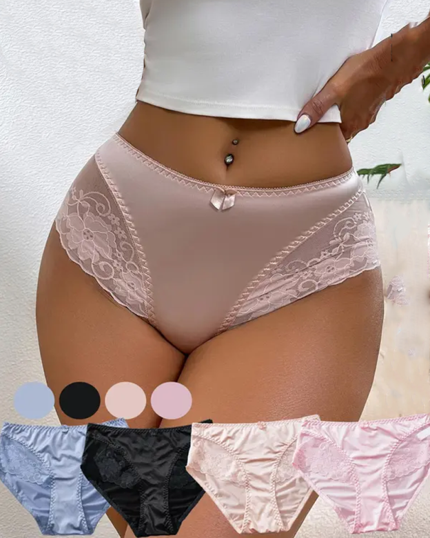 Elegant Satin Peach-Shaped Lace Bow Thong